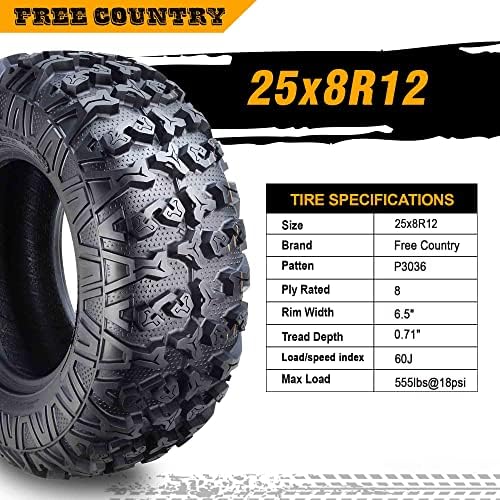 Free Country Set 4 HD 8PR UTV ATV Tires 24x8 12 & 24X10 11 w/Featured Full Side Lugs/Scuff Guard