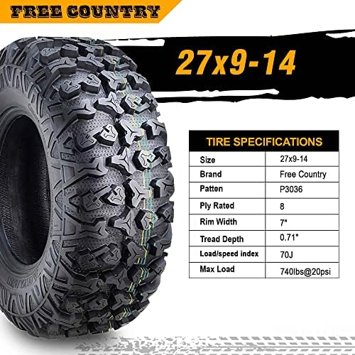 Free Country Set 4 HD 8PR UTV ATV Tires 24x8 12 & 24X10 11 w/Featured Full Side Lugs/Scuff Guard