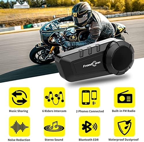 FreedConn KY PRO Motorcycle Helmet Bluetooth Headset  Motorcycle Communication Systems with CVC Noise Cancellation  Stereo Music  6 Riders 0 75mi/1200m intercom  Dual Device Connection  IP65  2 Pack