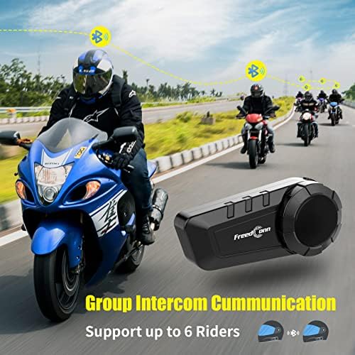 FreedConn KY PRO Motorcycle Helmet Bluetooth Headset  Motorcycle Communication Systems with CVC Noise Cancellation  Stereo Music  6 Riders 0 75mi/1200m intercom  Dual Device Connection  IP65  2 Pack