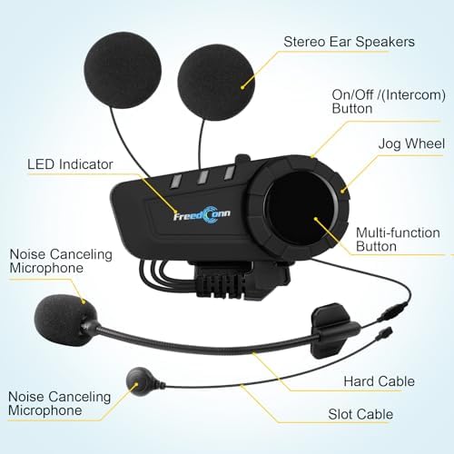 FreedConn KY PRO Motorcycle Helmet Bluetooth Headset  Motorcycle Communication Systems with CVC Noise Cancellation  Stereo Music  6 Riders 0 75mi/1200m intercom  Dual Device Connection  IP65  2 Pack