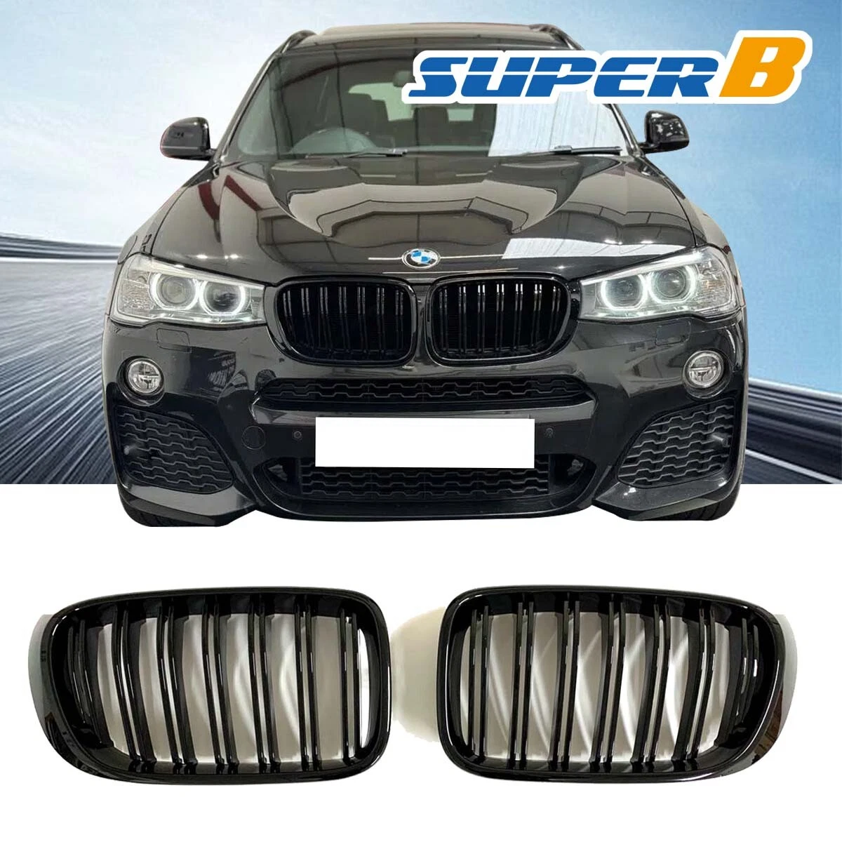 Front Bumper Grill Black Dual Slat Grille Fit 14 17 BMW X3 F25 LCI 14 18 X4 F26