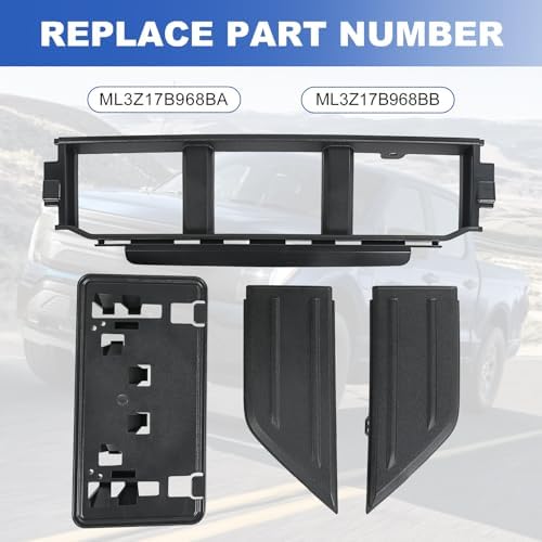 Front Bumper Grille W/Front Bumper Guards Pads & License Plate Frame Bracket Kit Compatible with Ford F 150 2021 2023 Lower Center Cover Spacer Panel Replaces# ML3Z17B968BA ML3Z17B968BB