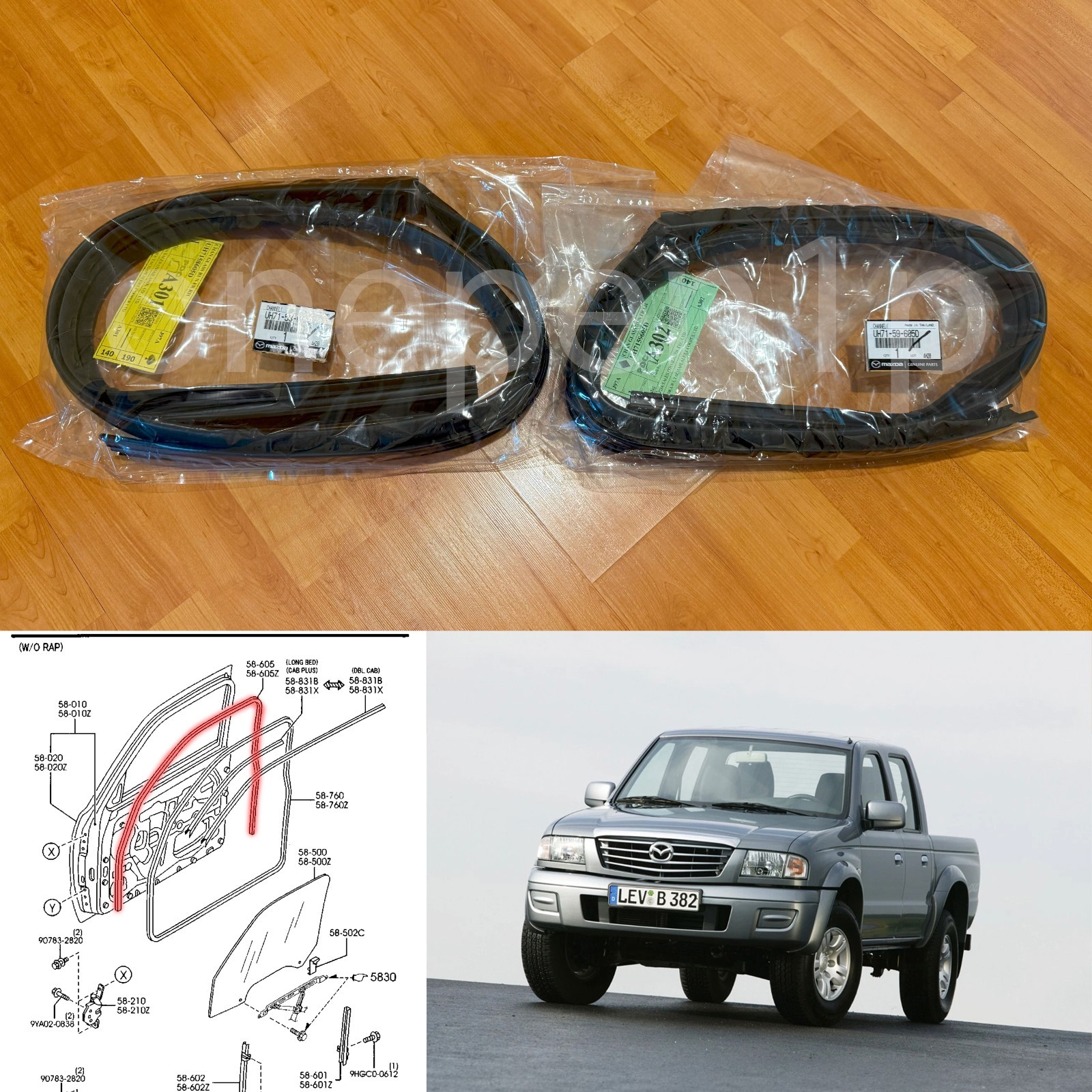 Front Door glass run channel seal for Mazda B series B2500 B2600 UN pickup 98 06