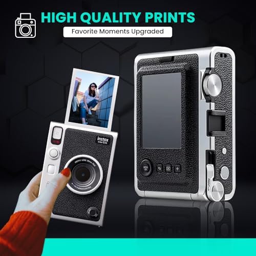 Fujifilm Instant Mini EVO Hybrid Camera  Black  Bundle with 60 Instant Film Sheets   32GB Memory Card   Small Padded Case   SD Card Reader   Flex Tripod   BluebirdSales Microfiber Cleaning Cloth