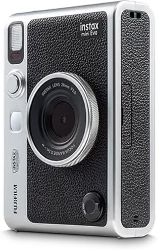 Fujifilm Instant Mini EVO Hybrid Camera  Black  Bundle with 60 Instant Film Sheets   32GB Memory Card   Small Padded Case   SD Card Reader   Flex Tripod   BluebirdSales Microfiber Cleaning Cloth