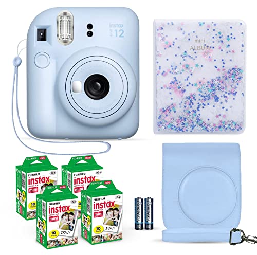 Fujifilm Instax Mini 12 Instant Camera Pastel Blue   Fuji Film Value Pack  40 Sheets    Shutter Accessories Bundle  Incl  Compatible Carrying Case  Quicksand Beads Photo Album 64 Pockets
