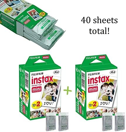 Fujifilm Instax Mini 12 - Cámara instantánea color blanco arcilla + paquete de película Fuji (40 hojas) + paquete de accesorios para obturador, incluye funda de transporte compatible, álbum de fotos de cuentas de arena movediza, 64 bolsillos