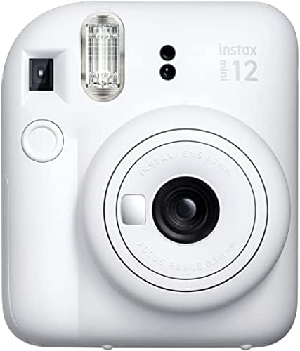 Fujifilm Instax Mini 12 - Cámara instantánea color blanco arcilla + paquete de película Fuji (40 hojas) + paquete de accesorios para obturador, incluye funda de transporte compatible, álbum de fotos de cuentas de arena movediza, 64 bolsillos