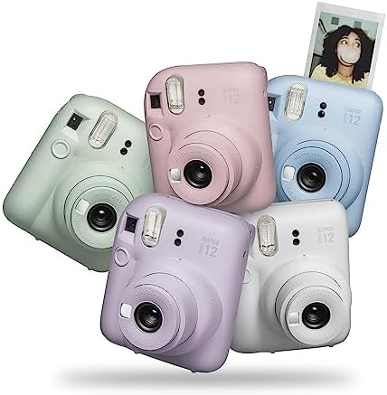 Fujifilm Instax Mini 12 Instant Camera   MiniMate Accessory Bundle & Compatible Custom Case   Fuji Instax Film Value Pack  50 Sheets  Flamingo Designer Photo Album  Lilac Purple 