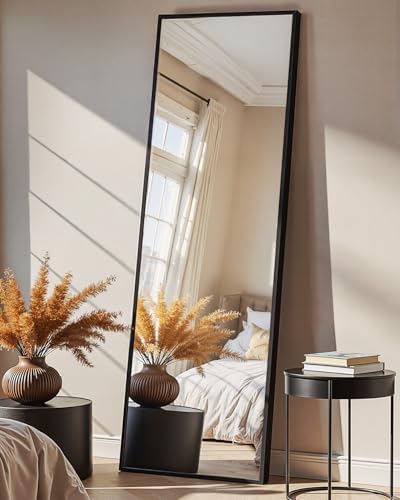 Full Length Mirror  Standing Large Floor Mirror with Aluminum Frame for Bedroom  Living Room  Bathroom Black 