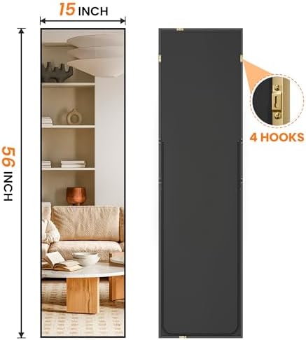 Full Length Mirror  Standing Large Floor Mirror with Aluminum Frame for Bedroom  Living Room  Bathroom Black 