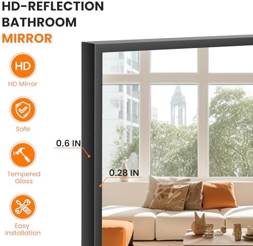 Full Length Mirror  Standing Large Floor Mirror with Aluminum Frame for Bedroom  Living Room  Bathroom Black 