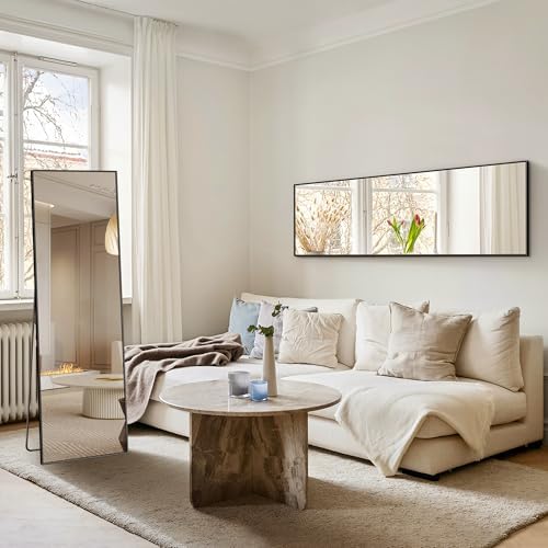 Full Length Mirror  Standing Large Floor Mirror with Aluminum Frame for Bedroom  Living Room  Bathroom Black 