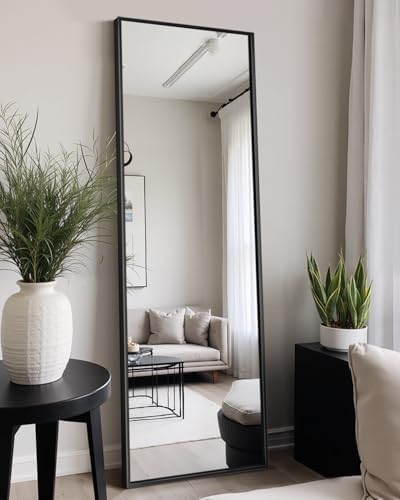 Full Length Mirror  Standing Large Floor Mirror with Aluminum Frame for Bedroom  Living Room  Bathroom Black 