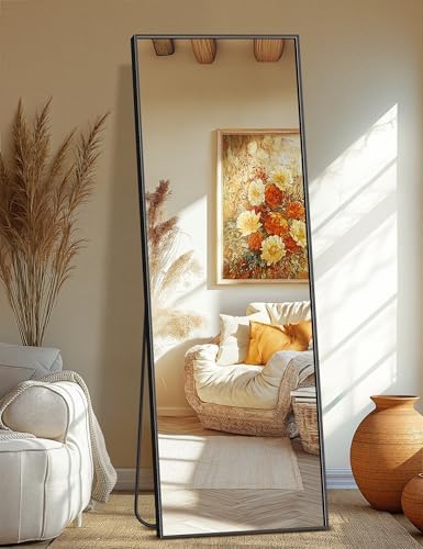 Full Length Mirror  Standing Large Floor Mirror with Aluminum Frame for Bedroom  Living Room  Bathroom Black 