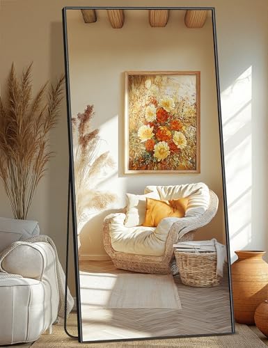 Full Length Mirror  Standing Large Floor Mirror with Aluminum Frame for Bedroom  Living Room  Bathroom Black 