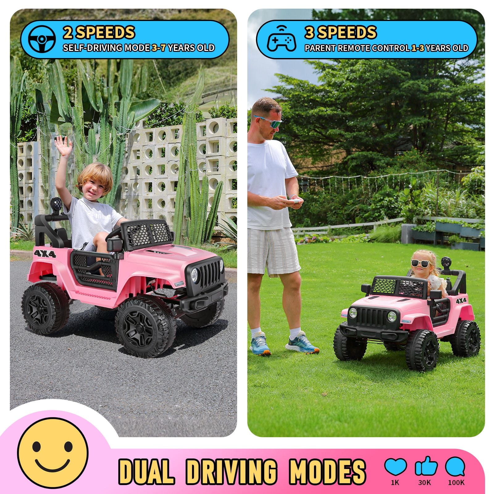 Funcid 12V 7AH Kids Powered Ride on Truck Car with Parent Remote Control  Bluetooth Music  Spring Suspension  LED Lights   Pink