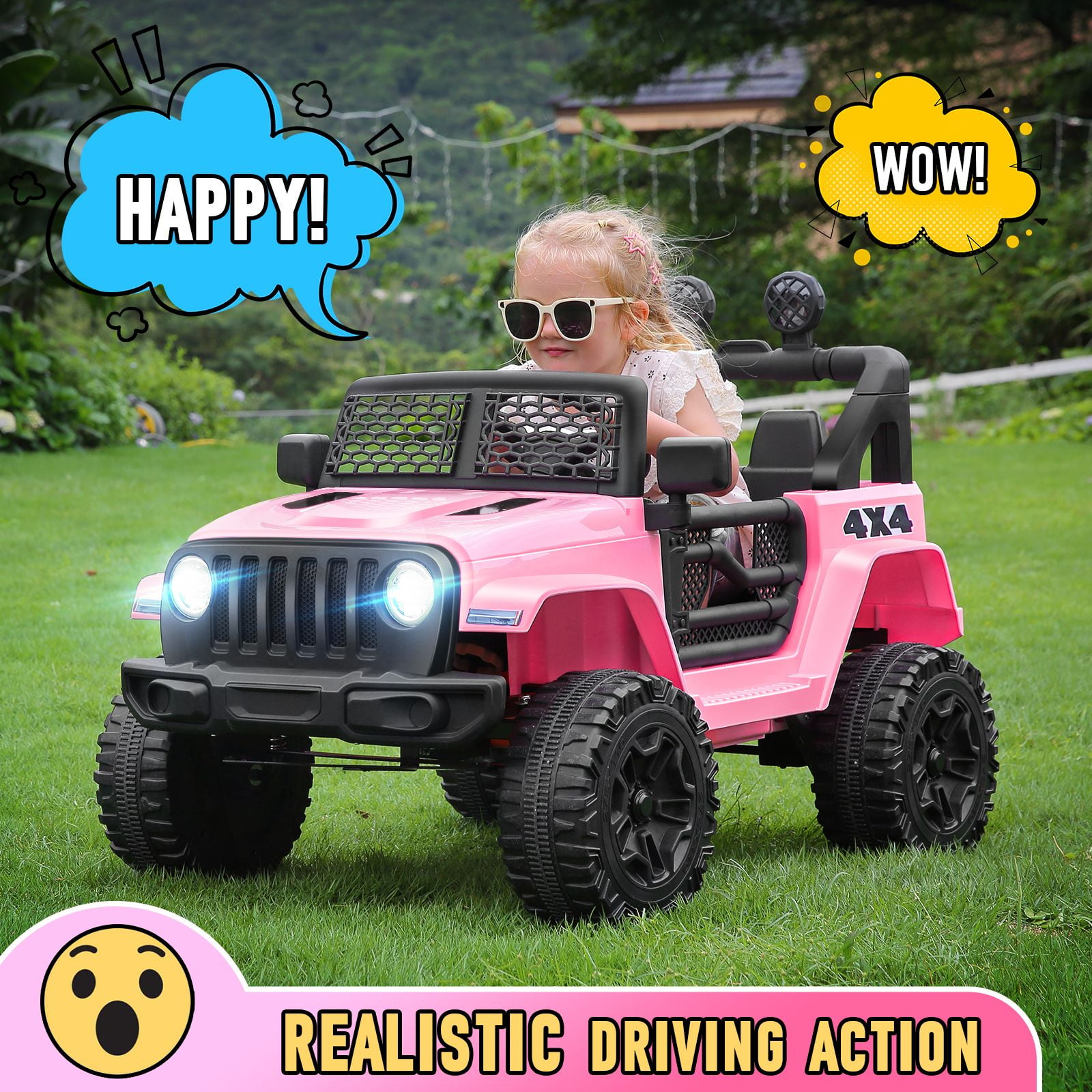 Funcid 12V 7AH Kids Powered Ride on Truck Car with Parent Remote Control  Bluetooth Music  Spring Suspension  LED Lights   Pink