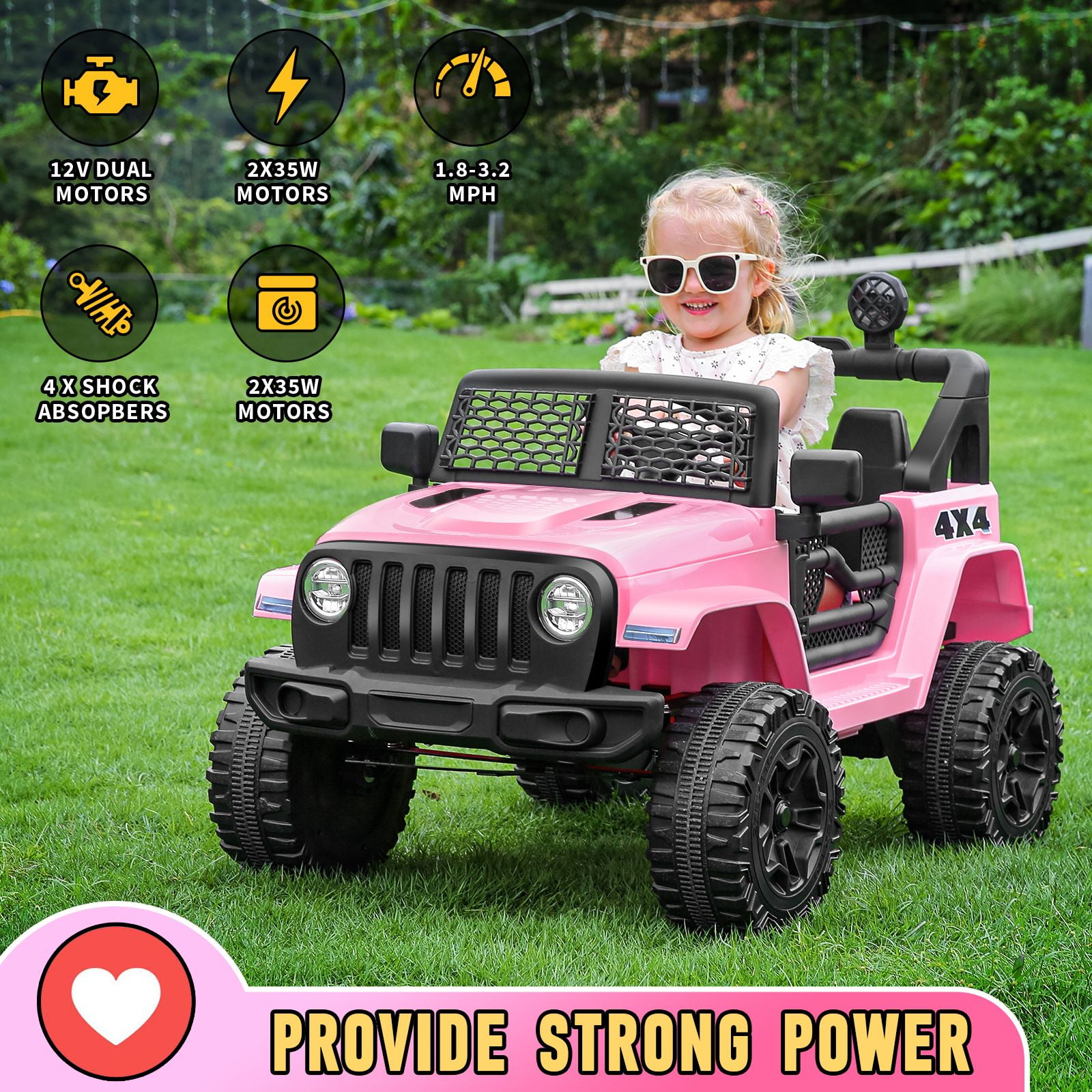 Funcid 12V 7AH Kids Powered Ride on Truck Car with Parent Remote Control  Bluetooth Music  Spring Suspension  LED Lights   Pink