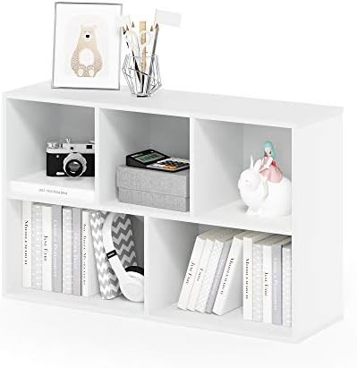 Furinno LUDER Book Shelf  5 Cube Bookshelf  Reversible Bookcase  9 4 x 19 5 x 31 5  Easy Assembly  for Living Room  Bedroom  Home Office  White