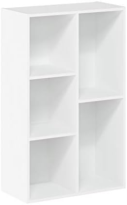 Furinno LUDER Book Shelf  5 Cube Bookshelf  Reversible Bookcase  9 4 x 19 5 x 31 5  Easy Assembly  for Living Room  Bedroom  Home Office  White
