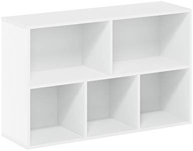 Furinno LUDER Book Shelf  5 Cube Bookshelf  Reversible Bookcase  9 4 x 19 5 x 31 5  Easy Assembly  for Living Room  Bedroom  Home Office  White