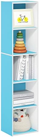 Furinno LUDER Book Shelf  5 Cube Bookshelf  Reversible Bookcase  9 4 x 19 5 x 31 5  Easy Assembly  for Living Room  Bedroom  Home Office  White