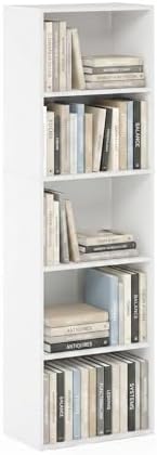 Furinno LUDER Book Shelf  5 Cube Bookshelf  Reversible Bookcase  9 4 x 19 5 x 31 5  Easy Assembly  for Living Room  Bedroom  Home Office  White