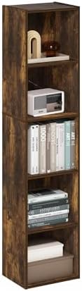 Furinno LUDER Book Shelf  5 Cube Bookshelf  Reversible Bookcase  9 4 x 19 5 x 31 5  Easy Assembly  for Living Room  Bedroom  Home Office  White