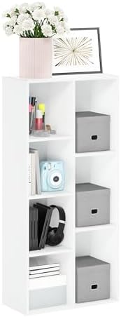 Furinno LUDER Book Shelf  5 Cube Bookshelf  Reversible Bookcase  9 4 x 19 5 x 31 5  Easy Assembly  for Living Room  Bedroom  Home Office  White