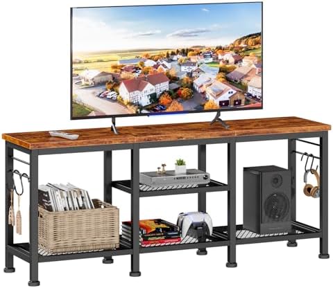 Furologee TV Stand for TVs up to 55 Inch  Entertainment Center with Open Storage Shelves  Media Console Table with Soundbar Shelf for Living Room  Bedroom  Rustic Brown