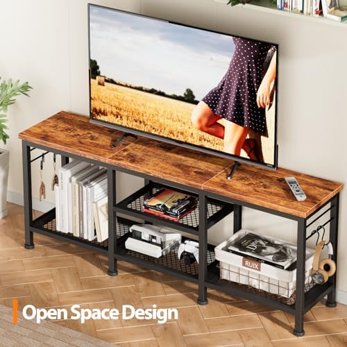 Furologee TV Stand for TVs up to 55 Inch  Entertainment Center with Open Storage Shelves  Media Console Table with Soundbar Shelf for Living Room  Bedroom  Rustic Brown