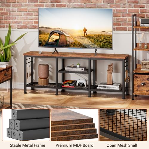 Furologee TV Stand for TVs up to 55 Inch  Entertainment Center with Open Storage Shelves  Media Console Table with Soundbar Shelf for Living Room  Bedroom  Rustic Brown