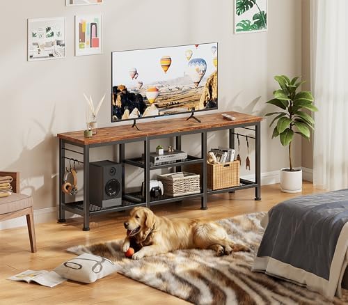 Furologee TV Stand for TVs up to 55 Inch  Entertainment Center with Open Storage Shelves  Media Console Table with Soundbar Shelf for Living Room  Bedroom  Rustic Brown