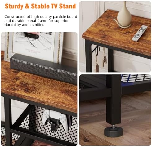 Furologee TV Stand for TVs up to 55 Inch  Entertainment Center with Open Storage Shelves  Media Console Table with Soundbar Shelf for Living Room  Bedroom  Rustic Brown