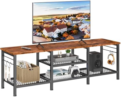 Furologee TV Stand for TVs up to 55 Inch  Entertainment Center with Open Storage Shelves  Media Console Table with Soundbar Shelf for Living Room  Bedroom  Rustic Brown