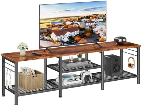 Furologee TV Stand for TVs up to 55 Inch  Entertainment Center with Open Storage Shelves  Media Console Table with Soundbar Shelf for Living Room  Bedroom  Rustic Brown
