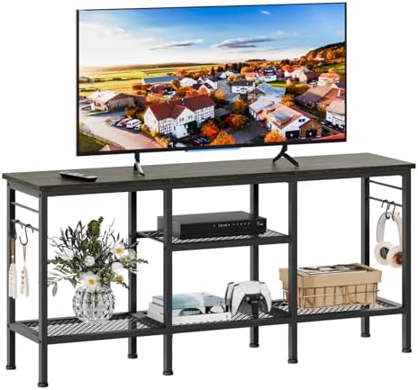 Furologee TV Stand for TVs up to 55 Inch  Entertainment Center with Open Storage Shelves  Media Console Table with Soundbar Shelf for Living Room  Bedroom  Rustic Brown