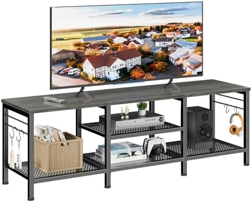 Furologee TV Stand for TVs up to 55 Inch  Entertainment Center with Open Storage Shelves  Media Console Table with Soundbar Shelf for Living Room  Bedroom  Rustic Brown