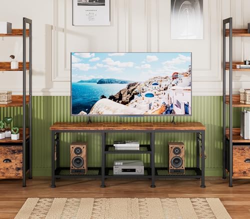 Furologee TV Stand for TVs up to 55 Inch  Entertainment Center with Open Storage Shelves  Media Console Table with Soundbar Shelf for Living Room  Bedroom  Rustic Brown