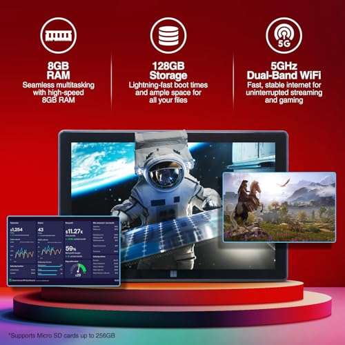 Fusion5 10 1 Windows 11 Professional Tablet PC   FWIN232 Plus Ultra Slim Windows Tablet Computer   8GB RAM  Full HD 10 Inch Display  5G WiFi  Quad Core CPU  USB 3 0  Micro HDMI  Dual Cameras