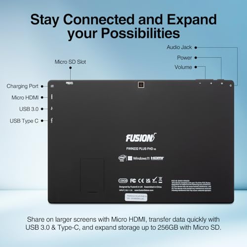 Fusion5 10 1 Windows 11 Professional Tablet PC   FWIN232 Plus Ultra Slim Windows Tablet Computer   8GB RAM  Full HD 10 Inch Display  5G WiFi  Quad Core CPU  USB 3 0  Micro HDMI  Dual Cameras