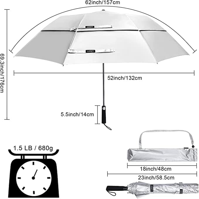 G4Free 62 Inch Portable UV Protection Large Golf Umbrella  Automatic Open Double Canopy Big Sun Windproof Oversize Sports Umbrella
