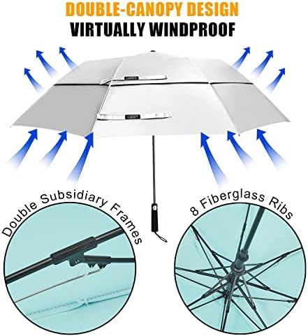 G4Free 62 Inch Portable UV Protection Large Golf Umbrella  Automatic Open Double Canopy Big Sun Windproof Oversize Sports Umbrella