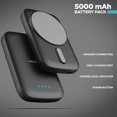 GALVANOX Magnetic Power Bank for Samsung Phones  15W  Wireless Charging Battery Pack for Android  Galaxy S24 S25 Plus  Ultra  Compatible with MagSafe Case Required  5000mAh Portable Charger  Black