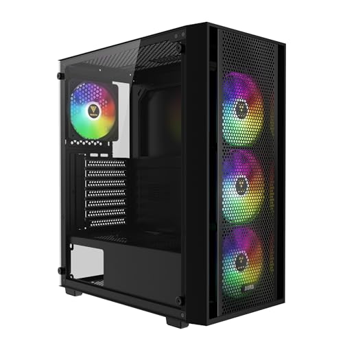 GAMDIAS ATX Mid Tower Computer PC Case with Tempered Glass  4X 120mm ARGB PWM Fans Gaming Case  Support Up to 6X 120mm Fans  360mm AIO/Radiator  260mm GPU/VGA  160mm CPU Air Cooler