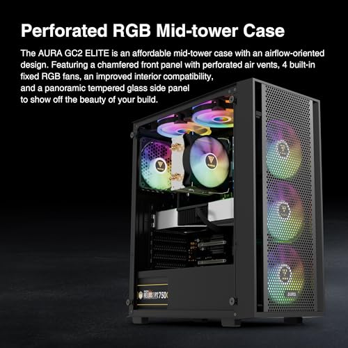 GAMDIAS ATX Mid Tower Computer PC Case with Tempered Glass  4X 120mm ARGB PWM Fans Gaming Case  Support Up to 6X 120mm Fans  360mm AIO/Radiator  260mm GPU/VGA  160mm CPU Air Cooler