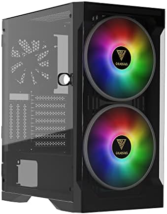 GAMDIAS ATX Mid Tower Gaming Computer PC Case Tempered Glass  Built in 4X 120mm ARGB Case Fans  Front Airflow Mesh  Up to 6x120mm Fans  340mm GPU/VGA  360mm AIO/Radiator  160mm CPU Cooler