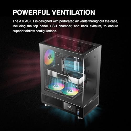 GAMDIAS ATX Mid Tower Computer Case with Tempered Glass  Gaming PC Case w/Temperature Display LCD & 3X 120mm ARGB Fans  Support Up to 5X Fans  240mm AIO/Radiator  340mm GPU/VGA  160mm CPU Air Cooler